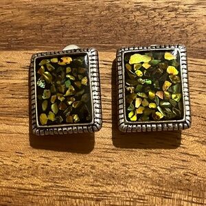 Elegant Silver and Green Mosaic Earrings